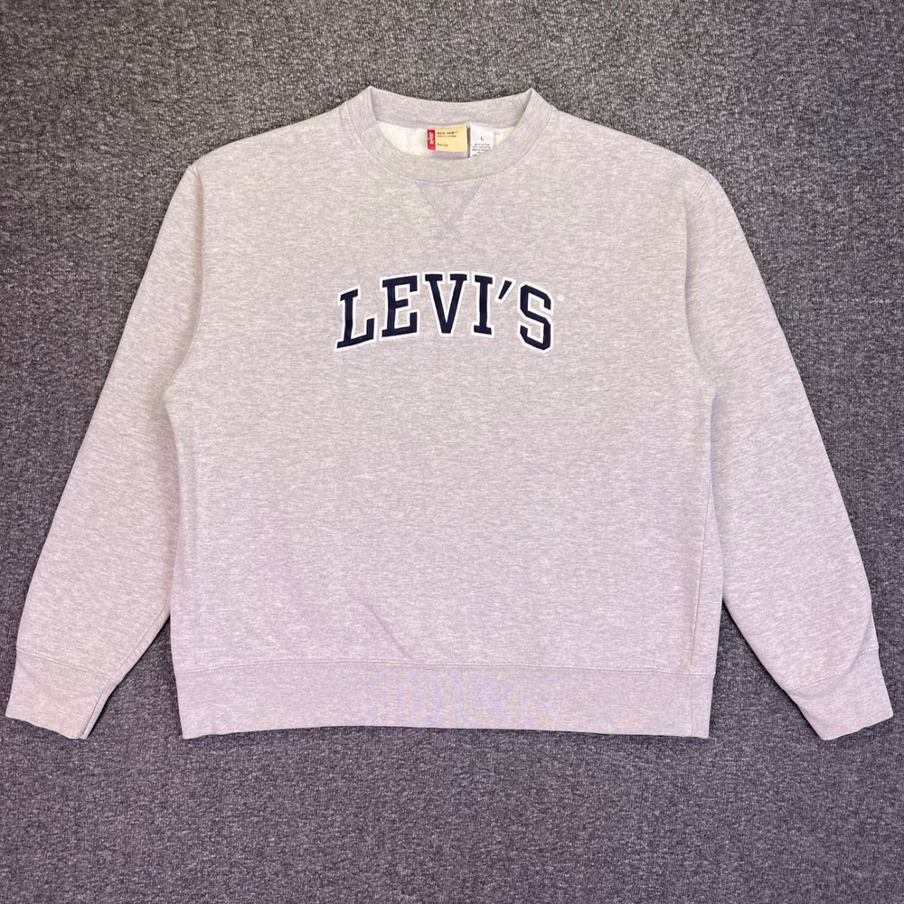 Levis Sweatshirt Mens Large Gray Collegiate Logo Crewneck Casual Fleece Pullover